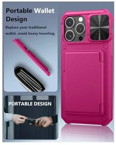 ATATOO for iPhone 14 Pro Max Wallet Case with Card Holder (3-5 Cards) [RFID Blocking] & Sliding Camera Cover, Military Grade Protection, Women Men Cute Phone Case for 14 Pro Max 6.7