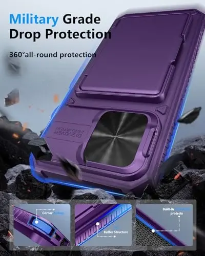 ATATOO for iPhone 14 Pro Max Case, Built-in Card Holder (Store 3-5 Cards) & Slide Camera Cover & RFID Blocking, Military Grade Protection, Hard Wallet Phone Case for 14 Pro Max 6.7