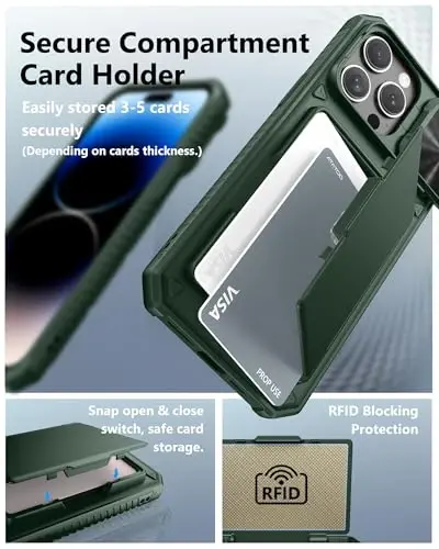 iPhone 14 Pro Max için ATATOO Kılıfı, Dahili Kart Tutucu (3-5 Kart Saklar) ve Sürgülü Kamera Kapağı, Askeri Sınıf Koruma, Ağır Hizmet Tipi Sağlam Dayanıklı Cüzdan Telefon Kılıfı 14 Pro Max 6.7