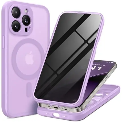 BERFY for iPhone 14 Pro Max Case, Compatible with MagSafe, Built-in Privacy Screen Protector and Camera Protection, Anti-Spy Full Body Shockproof Matte Phone Case for 14 Pro Max 6.7