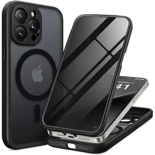 BERFY for iPhone 14 Pro Max Case, Compatible with MagSafe, Built-in Privacy Screen Protector and Camera Protection, Anti-Spy Full Body Shockproof Matte Phone Case for 14 Pro Max 6.7
