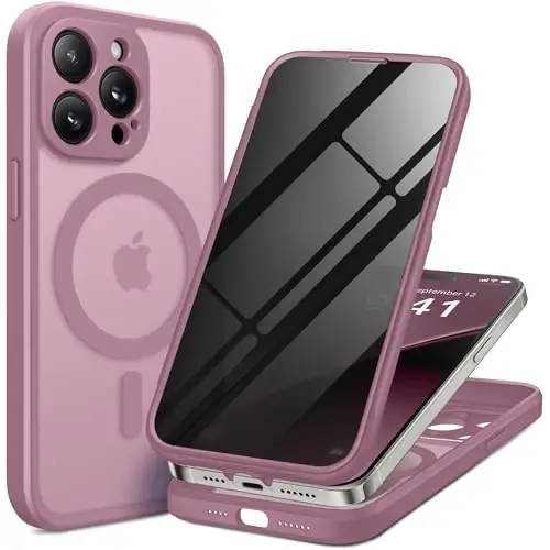 BERFY for iPhone 14 Pro Max Case, Compatible with MagSafe, Built-in Privacy Screen Protector, Camera Protection, Shockproof Full Body Phone Case 6.7