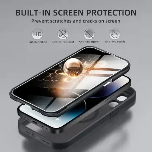 BERFY for iPhone 14 Pro Max Case, Compatible with MagSafe, Built-in Privacy Screen Protector and Camera Protection, Anti-Spy Full Body Shockproof Clear Phone Case for 14 Pro Max 6.7