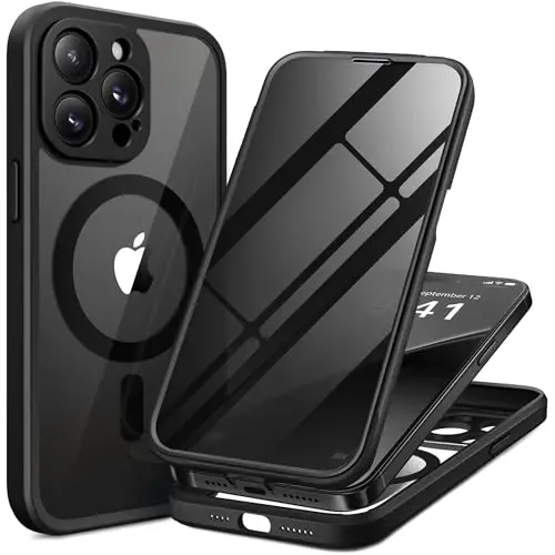 BERFY for iPhone 14 Pro Max Case, Compatible with MagSafe, Built-in Privacy Screen Protector and Camera Protection, Anti-Spy Full Body Shockproof Clear Phone Case for 14 Pro Max 6.7