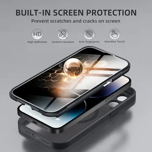 BERFY for iPhone 14 Pro Max Case, Compatible with MagSafe, Built-in Privacy Screen Protector and Camera Protection, Anti-Spy Full Body Shockproof Clear Phone Case for 14 Pro Max 6.7