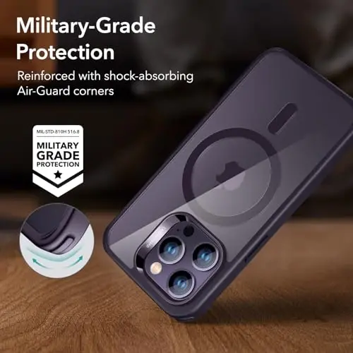 ESR for iPhone 14 Pro Max Case, Magnetic Clear Case Compatible with MagSafe, Shockproof Military-Grade Protection, Classic Hybrid Magnetic Case for iPhone 14 Pro Max 6.7 inch, Purple - 5