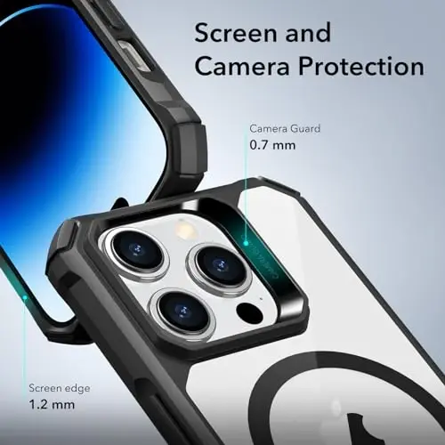 iPhone 14 Pro Max için ESR Kılıf, MagSafe Uyumlu, Askeri Sınıf Koruma, Darbe Emici Köşeler, Çizilmeye Dayanıklı, Sararmaz Akrilik Arka Yüzey, İnce Koruyucu, Air Armor Serisi, Şeffaf Siyah - 6