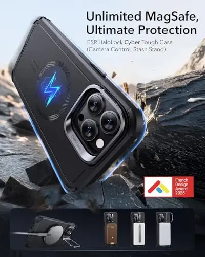 ESR for iPhone 14 Pro Max Case with Stand, 23 ft Military-Grade Drop Protection Heavy Duty Magnetic Phone Case, Compatible with MagSafe Accessories, Cyber Series, Black - ESR (1)