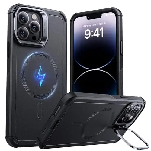 ESR for iPhone 14 Pro Max Case with Stand, 23 ft Military-Grade Drop Protection Heavy Duty Magnetic Phone Case, Compatible with MagSafe Accessories, Cyber Series, Black - 3
