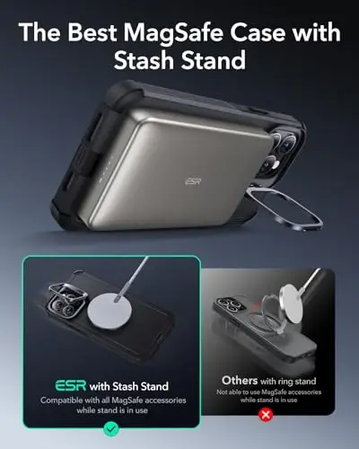 ESR for iPhone 14 Pro Max Case with Stand, 23 ft Military-Grade Drop Protection Heavy Duty Magnetic Phone Case, Compatible with MagSafe Accessories, Cyber Series, Black - 4