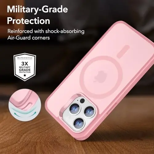 ESR for iPhone 14 Pro Max Case, Compatible with MagSafe, Shockproof Military-Grade Protection, Yellowing Resistant, Magnetic Classic Hybrid Case (HaloLock), Frosted Pink - 5