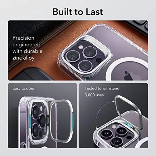 ESR for iPhone 14 Pro Max Case, Compatible with MagSafe, Built-in Stash Stand Clear Phone Case for iPhone 14 Pro Max, Military-Grade Protection, Magnetic Phone Case, Classic Series,Clear - 5