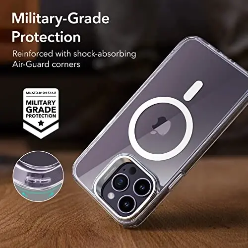 ESR for iPhone 14 Pro Max Case, Compatible with MagSafe, Built-in Stash Stand Clear Phone Case for iPhone 14 Pro Max, Military-Grade Protection, Magnetic Phone Case, Classic Series,Clear - 6