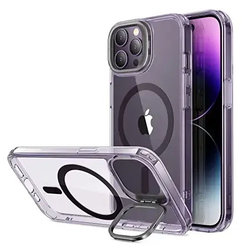 ESR for iPhone 14 Pro Max Case, Compatible with MagSafe, Built-in Camera Ring Stand, Military-Grade Protection, Classic Kickstand Magnetic Case for iPhone 14 Pro Max, Clear Purple 