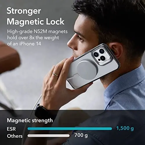 ESR Magnetic Phone Case for iPhone 14 Pro Max, Compatible with MagSafe, Built-in Camera Ring Stand, Military-Grade Protection, Classic Kickstand Case (HaloLock),Clear Black - 3