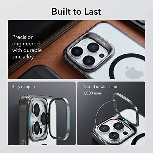 ESR Magnetic Phone Case for iPhone 14 Pro Max, Compatible with MagSafe, Built-in Camera Ring Stand, Military-Grade Protection, Classic Kickstand Case (HaloLock),Clear Black - 5