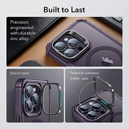 iPhone 14 Pro Max için ESR Standlı Kılıf, MagSafe Uyumlu, Tam Gövde Askeri Sınıf Düşmeye Dayanıklı Kılıf, Dahili 9H+ Temperli Cam Ekran Koruyucu, Zırh Serisi, Şeffaf Mor - 4