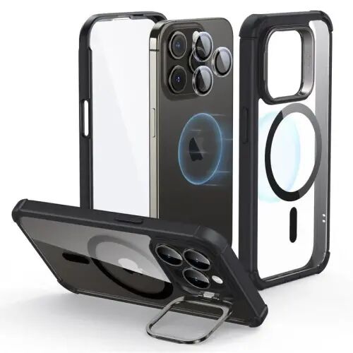 ESR for iPhone 14 Pro Max Case with Stand, Compatible with MagSafe, Full-Body Military-Grade Drop Proof Case with Built-in 9H+ Tempered Glass Screen Protector, Armor Series, Clear Black - 4
