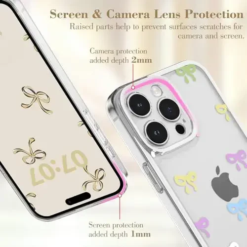 EYZUTAK Case for iPhone 14 Pro Max, Clear Cute Ribbon Bowknot Pattern Aesthetic Transparent Phone Case Raised Camera Protection Stylish Slim Soft Durable TPU Protective Cover for Women Girls -Colorful - 2