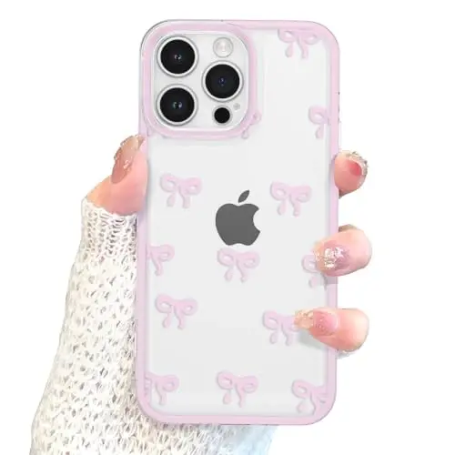 EYZUTAK Case for iPhone 14 Pro Max, Clear Cute Ribbon Bowknot Pattern Aesthetic Transparent Phone Case Raised Camera Protection Stylish Slim Soft Durable TPU Protective Cover for Women Girls - Pink - 4