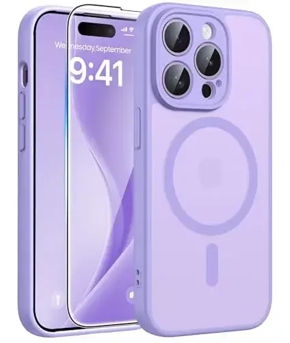FNTCASE for iPhone 14 Pro Max Case: [Compatible with Magsafe] Translucent Matte Cases with [Full Camera Protection] [Screen Protector] Military Grade Shockproof Protective Phone Cover - Light Purple 