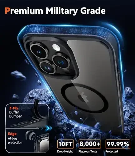 FNTCASE for iPhone 14 Pro-Max Case: Clear Transparent Magnetic Drop Protective Cases | Shockproof Slim Thin Anti-Yellowing Cover & Shatterproof Rugged Hard Crystal TPU Phonecase (B-Black) - 6