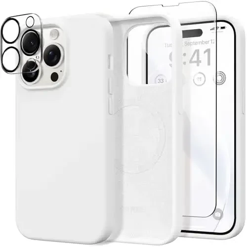 GONEZ for iPhone 14 Pro Max Case Silicone, Compatible with MagSafe, with Screen Protector + Camera Lens Protector, Liquid Silicone Shockproof Protective Phone 14 ProMax Case 6.7