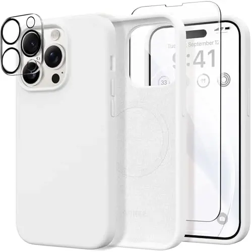 GONEZ for iPhone 14 Pro Max Case Silicone, Compatible with MagSafe, with Screen Protector + Camera Lens Protector, Liquid Silicone Shockproof Protective Phone 14 ProMax Case 6.7