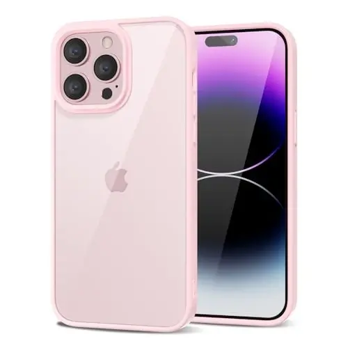 LoeoeL for iPhone 14 Pro Max Case Clear, Transparent Hybrid 14 Pro Max Phone Case [Hard Plastic & Soft Silicone Bumper] Acrylic Non Yellowing Thin Slim Protective Cover for Women, Light Pink - 1