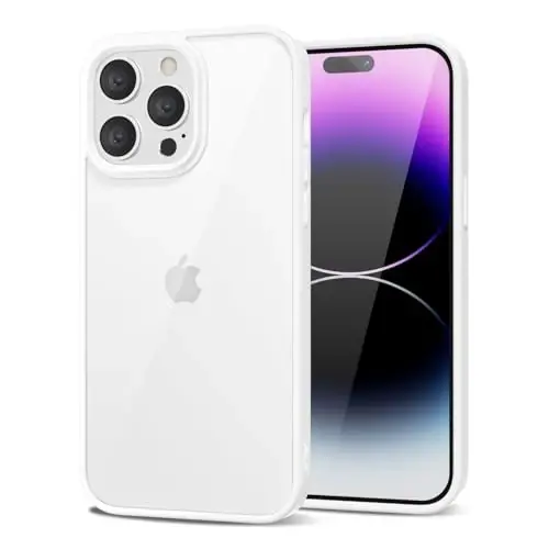 LoeoeL for iPhone 14 Pro Max Case Clear, Transparent Hybrid 14 Pro Max Phone Case [Hard Plastic & Soft Silicone Bumper] Acrylic Non Yellowing Thin Slim Protective Cover for Women, White 