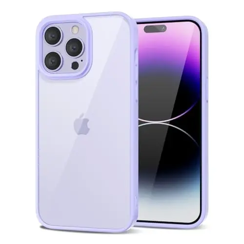 LoeoeL for iPhone 14 Pro Max Case Clear, Transparent Hybrid 14 Pro Max Phone Case [Hard Plastic & Soft Silicone Bumper] Acrylic Non Yellowing Thin Slim Protective Cover for Women, Purple Lavender 
