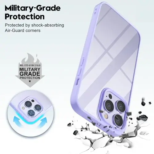 LoeoeL for iPhone 14 Pro Max Case Clear, Transparent Hybrid 14 Pro Max Phone Case [Hard Plastic & Soft Silicone Bumper] Acrylic Non Yellowing Thin Slim Protective Cover for Women, Purple Lavender - 6