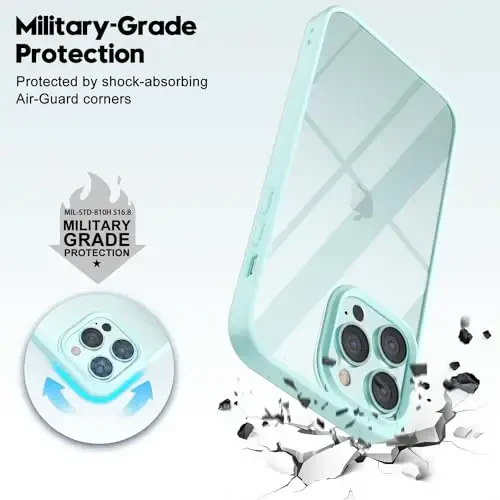 LoeoeL for iPhone 14 Pro Max Case Clear, Transparent Hybrid 14 Pro Max Phone Case [Hard Plastic & Soft Silicone Bumper] Acrylic Non Yellowing Thin Slim Protective Cover for Women, Teal - 6