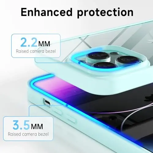 LoeoeL for iPhone 14 Pro Max Case Clear, Transparent Hybrid 14 Pro Max Phone Case [Hard Plastic & Soft Silicone Bumper] Acrylic Non Yellowing Thin Slim Protective Cover for Women, Teal - 5