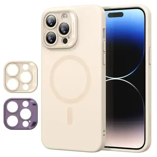 ESR for iPhone 14 Pro Max Case with MagSafe, Supports Magnetic Charging, Smooth & Slim Silicone Case, Shockproof, Full Screen and Camera Protection, Soft Microfiber Lining,Light Tan - ESR