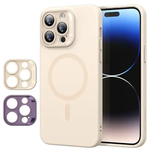 ESR for iPhone 14 Pro Max Case with MagSafe, Supports Magnetic Charging, Smooth & Slim Silicone Case, Shockproof, Full Screen and Camera Protection, Soft Microfiber Lining,Light Tan - 1