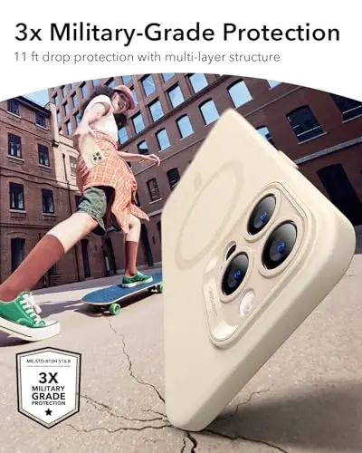 ESR for iPhone 14 Pro Max Case with MagSafe, Supports Magnetic Charging, Smooth & Slim Silicone Case, Shockproof, Full Screen and Camera Protection, Soft Microfiber Lining,Light Tan - 3