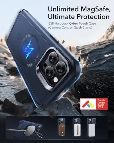 ESR for iPhone 14 Pro Max Case with Stand, 23 ft Military-Grade Drop Protection Heavy Duty Magnetic Phone Case, Compatible with MagSafe Accessories, Cyber Series, Blue - 2