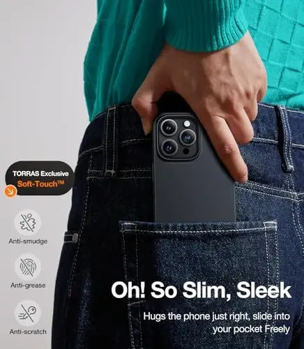 TORRAS Magnetic Slim-Fit for iPhone 14 Pro Max Phone Case, Ultra-Thin Case Compatible with MagSafe, Matte Hard PC Cover Protective Anti-Fingerprint Anti-Scratch 2022, Black - 6