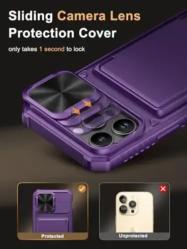 Vihibii for iPhone 14 Pro Max Wallet Case, Built-in Card Holder (4 Cards), [RFID Blocking] & Slide Camera Cover, Military Grade Drop Protection, Rugged Hard Wallet Case, 6.7