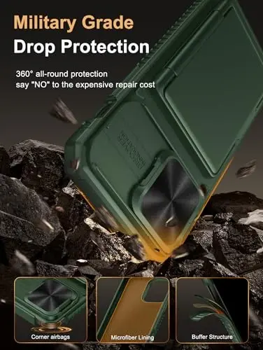 Vihibii for iPhone 14 Pro Max Case Wallet, Built-in Card Holder, Green | RFID Blocking, Slide Camera Lens Cover, Military-Grade Drop Protection, Rugged Hard Phone Case, Shopping & Traveling Light - 5
