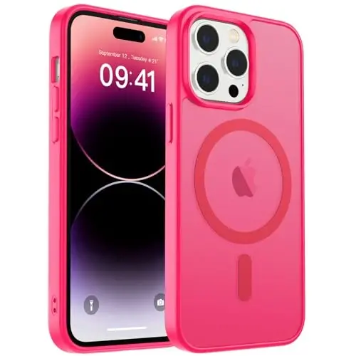 zapica Magnetic for iPhone 14 Pro Max Case, [Compatible with MagSafe] [Military Grade Drop Protection] Translucent Matte Shockproof Anti-Scratch Phone Case, Hot Pink - 1