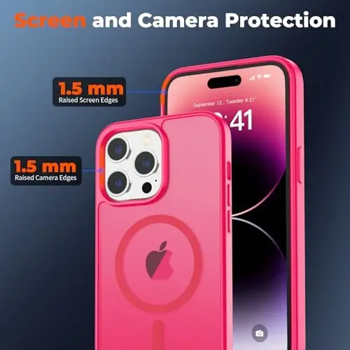 zapica Magnetic for iPhone 14 Pro Max Case, [Compatible with MagSafe] [Military Grade Drop Protection] Translucent Matte Shockproof Anti-Scratch Phone Case, Hot Pink - 3