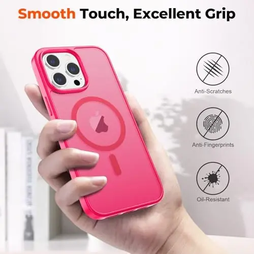 zapica Magnetic for iPhone 14 Pro Max Case, [Compatible with MagSafe] [Military Grade Drop Protection] Translucent Matte Shockproof Anti-Scratch Phone Case, Hot Pink - 7