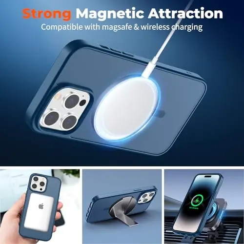 zapica Magnetic for iPhone 14 Pro Max Case, [Compatible with MagSafe] [Military Grade Drop Protection] Translucent Matte Shockproof Anti-Scratch Phone Case, Dark Blue - ZAPICA (1)