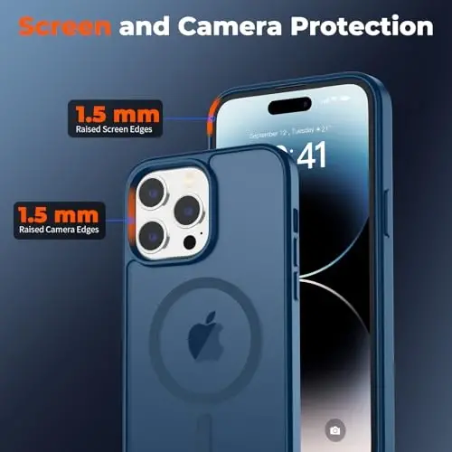 zapica Magnetic for iPhone 14 Pro Max Case, [Compatible with MagSafe] [Military Grade Drop Protection] Translucent Matte Shockproof Anti-Scratch Phone Case, Dark Blue - 3