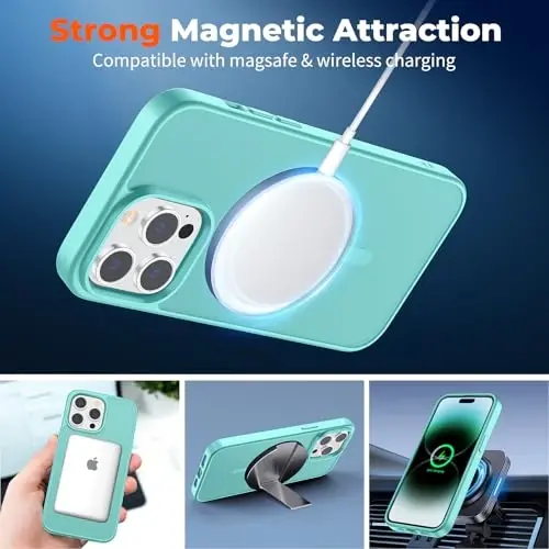 zapica Magnetic for iPhone 14 Pro Max Case, [Compatible with MagSafe] [Military Grade Drop Protection] Translucent Matte Shockproof Anti-Scratch Phone Case, Blue Green - 4