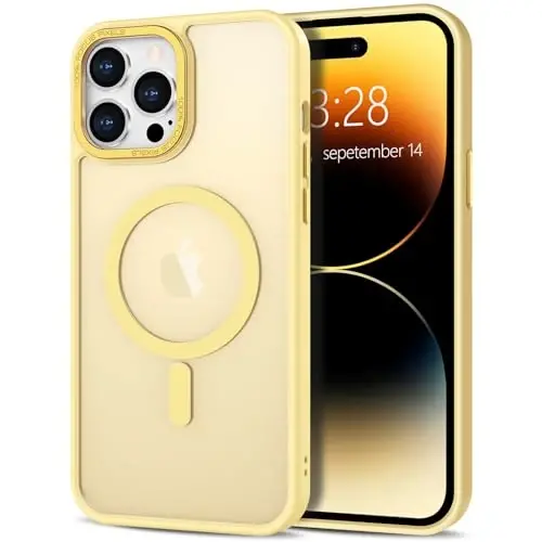 Anuck Case for iPhone 14 Pro Max Case Magnetic Phone Case Compatible with MagSafe, Soft TPU Bumper Hard Translucent Matte Back Slim Fit Shockproof Protective Cover for Men Women Girls - Yellow 