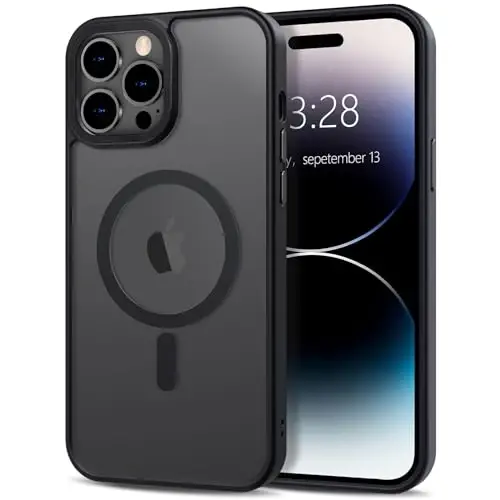 Anuck Case for iPhone 14 Pro Max Case Magnetic Phone Case Compatible with MagSafe, Soft TPU Bumper Hard Translucent Matte Back Slim Fit Shockproof Protective Cover for Men Women Girls - Black - 1