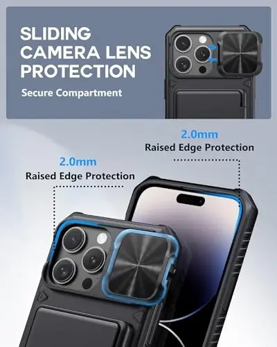 ATATOO for iPhone 14 Pro Max Case Wallet, Built-in Card Holder (3-5 Cards) [RFID Blocking] & Slide Camera Cover, Military Grade Protection, Rugged Silicone Phone Case for 14 Pro Max 6.7